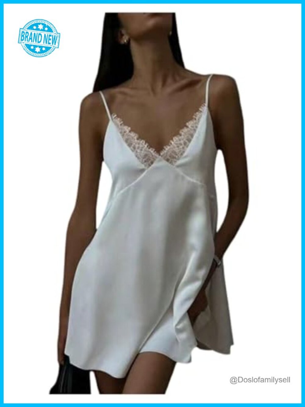 Lace Satin Mini Dress Backless V-Neck Spaghetti Strap Party